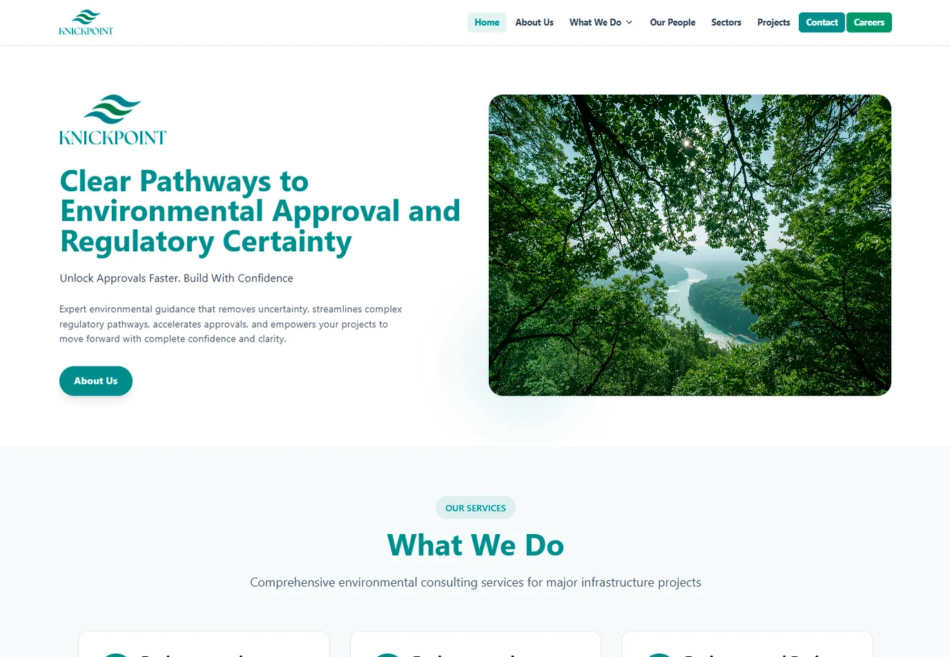 Knickpoint public website shown as a structured client website.